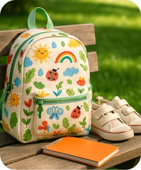 A bright and fun eco-friendly kid's backpack with colorful prints